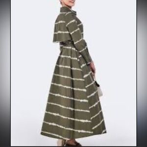 Riva Long Sleeve Striped Green Tie Belted Button Cotton Pockets Maxi Dress Sz M